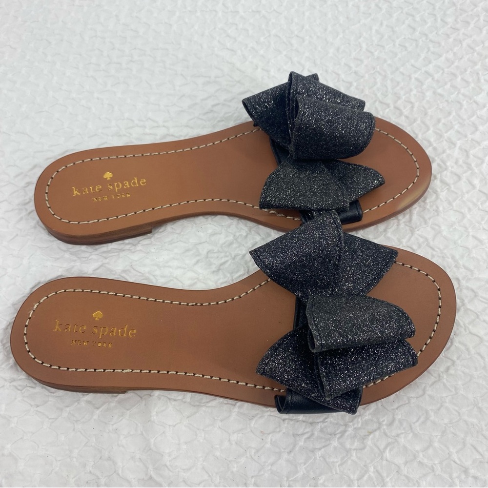 Kate Spade New York Cicely Black Smoke Glitter Bow Slip On Size 8